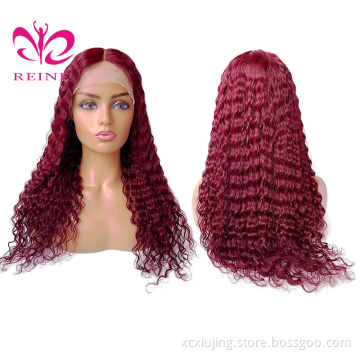 99J Colored Lace Front Human Hair Wigs Deep Wave Burgundy 13x4 HD Transparent Lace Frontal Wig Glueless Wine Red Wig For Women